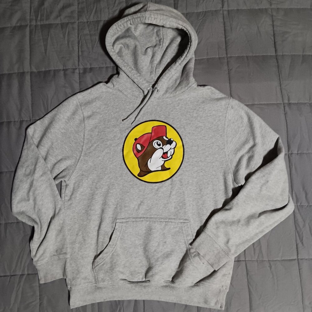 Buc ees Adult Logo Hoodie Sweatshirt Gray Medium Long Sleeve Beaver Gas Station